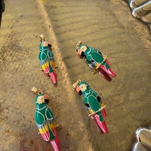 Colorful Tiki Parrot Enameled Necklace Pendants set of 4